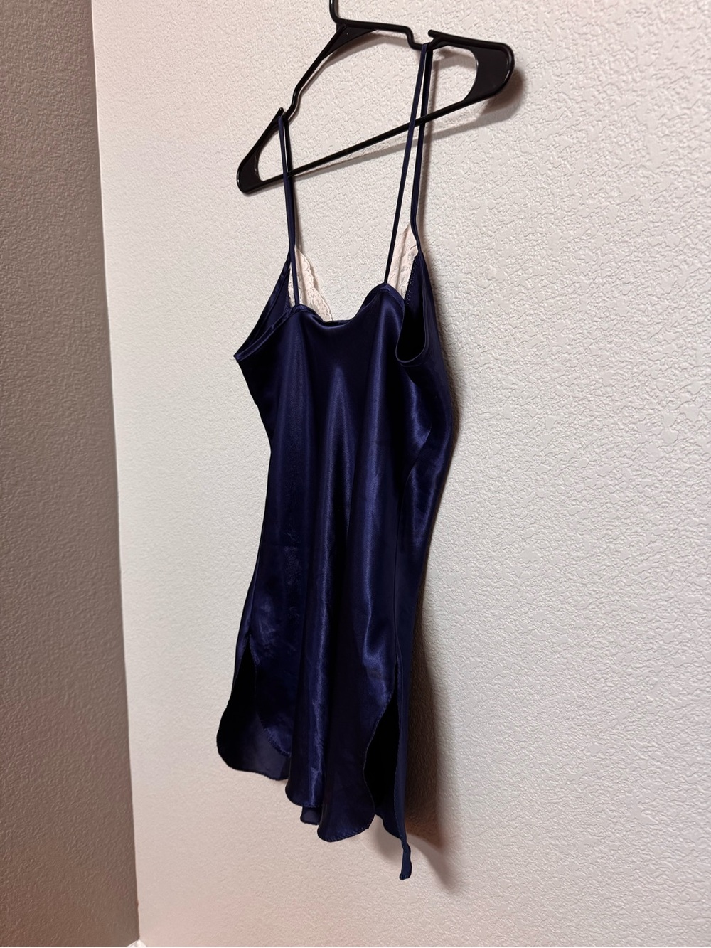 Vintage 90s Lace Trim V Neck Satin Mini Slip Dress Navy Women’s M Y2K Lingerie - Picture 8 of 8